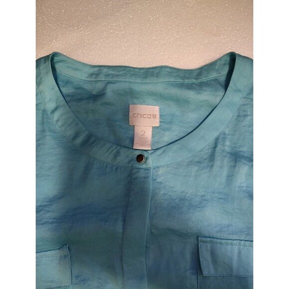 Chico’s Women’s Size 2 (Large 12) Turquoise Short Sleeve Blouse - Picture 2 of 3